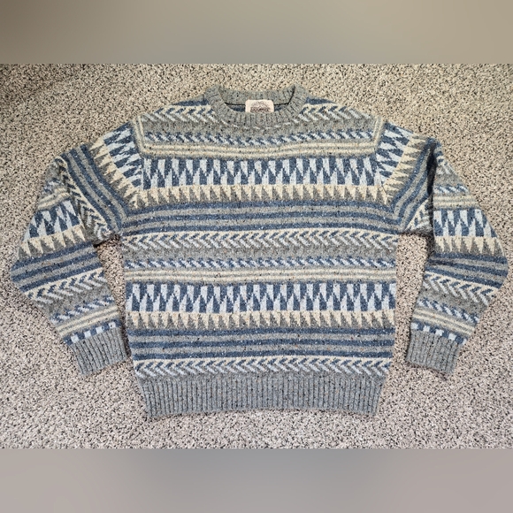 Saugatuck Other - VTG Saugatuck Dry Goods Co. Blue & Gray Patterned Wool Blend Sweater Size L EUC